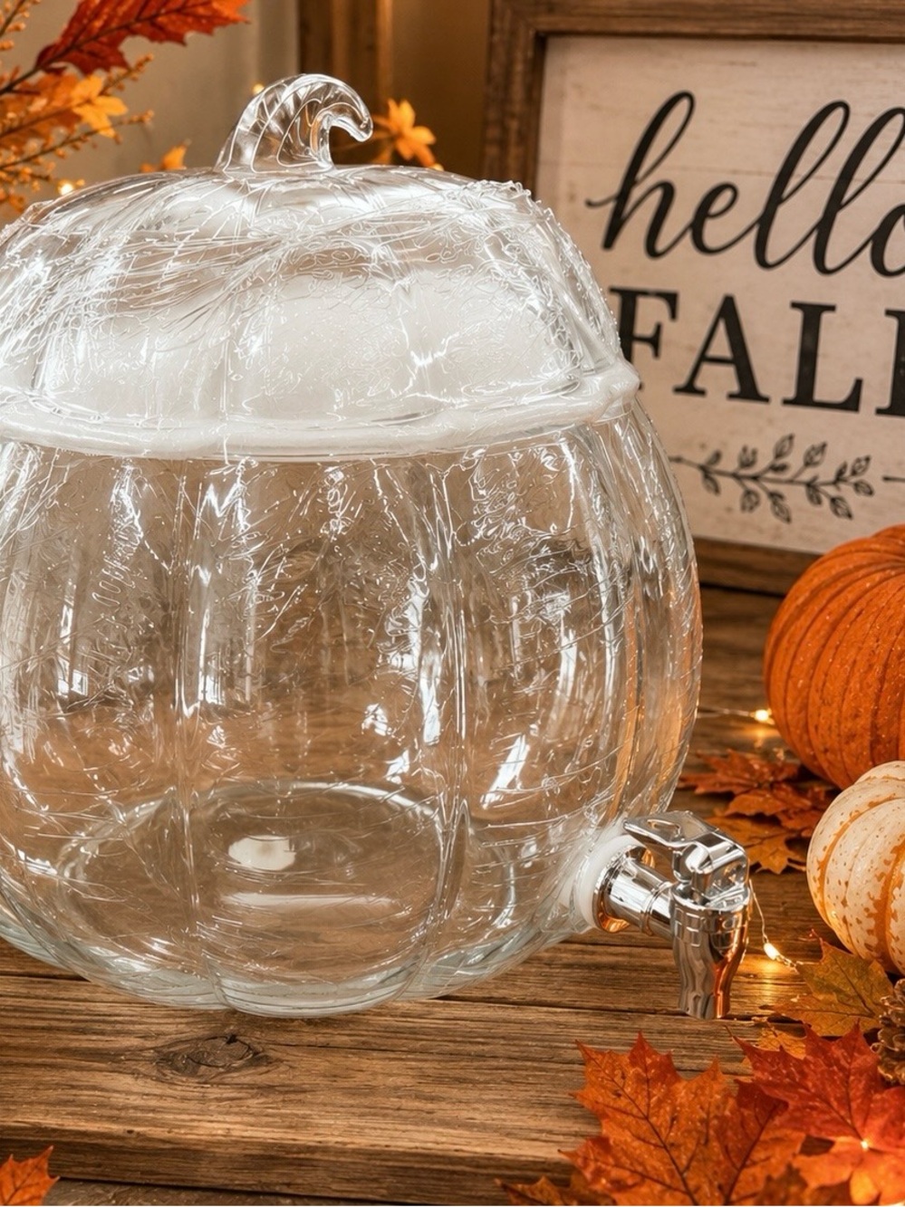 NEW Premium Pumpkin Glass Beverage Dispenser (8.24qt) Fall/Thanksgiving Server